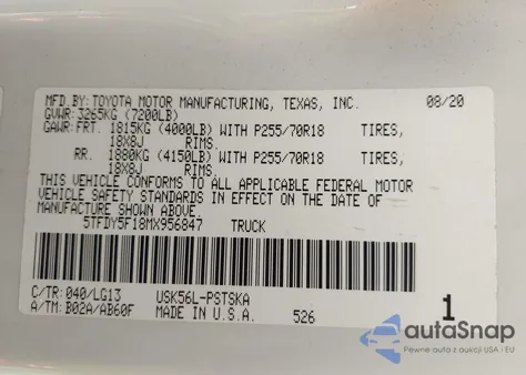 2021 Toyota Tundra Sr5 из США, поврежденный, VIN 5TFDY5F18MX956847